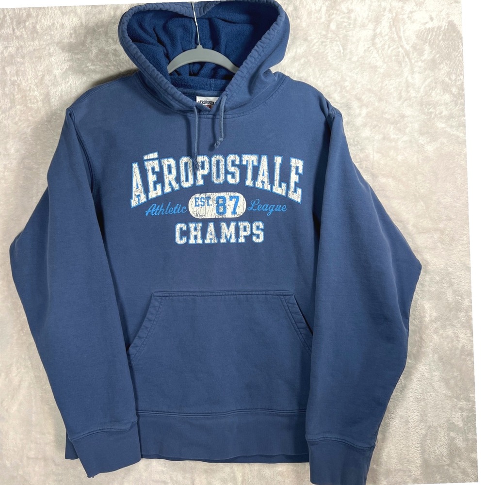 Aeropostale Hoodie Sweatshirt Womens Large Y2K Blue 2000s Grunge Champs